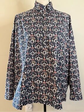Xirena abstract floral long sleeve top gray pink black white SZ SM